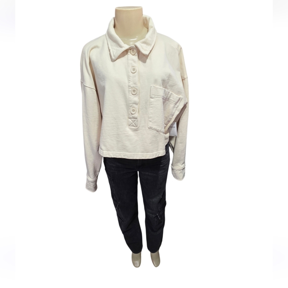 GOOD AMERICAN Cropped Fleece Polo Top